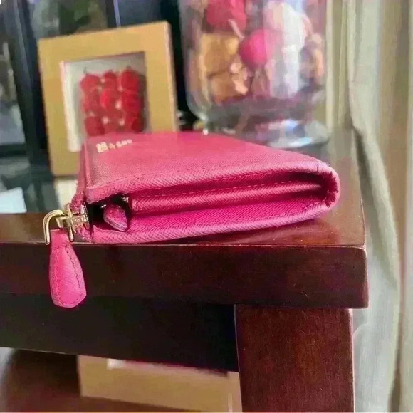 Authentic PRADA Saffiano Leather Half  Zip Long Wallet 8 Cardholder Berry Shade - Picture 5 of 14